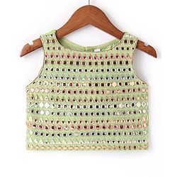 Babyhug Sleeveless Mirror Embroidered Choli With Lehenga And Dupatta - Green