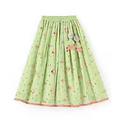 Babyhug Sleeveless Mirror Embroidered Choli With Lehenga And Dupatta - Green