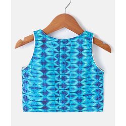 Babyhug Sleeveless Printed Sequenced Choli With Printed Lehenga And Dupatta- Blue