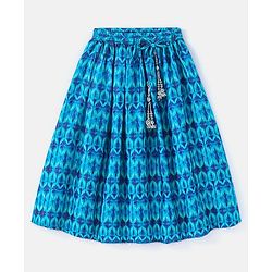 Babyhug Sleeveless Printed Sequenced Choli With Printed Lehenga And Dupatta- Blue