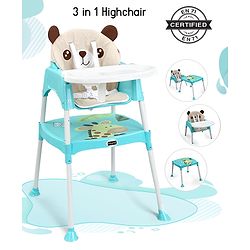 Babyhug 3 in 1 Play & Grow High Chair With 5 Point Safety Harness And Anti-Slip Base  - Blue