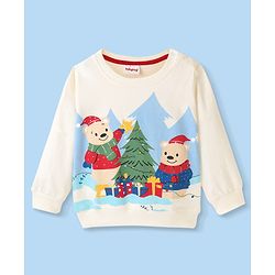 Babyhug Cotton Knit Full Sleeves Sweatshirt With Christmas Theme Graphics - Off White
