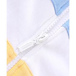 Babyhug Full Sleeves Cut & Sew Hooded Sweat Jacket With Happy Face Graphics - Yellow  & Blue