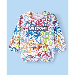 Babyhug Cotton Knit Full Sleeves Colour Splash Printed Sweatshirt - White
