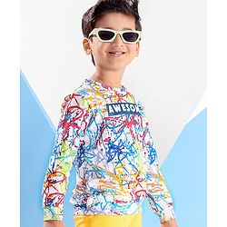 Babyhug Cotton Knit Full Sleeves Colour Splash Printed Sweatshirt - White