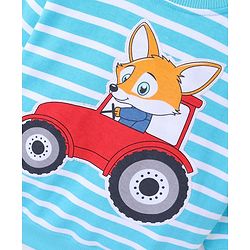 Babyhug Cotton Knit Full Sleeves Striped Sweat Shirt with Fox Graphics - Blue