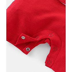 Babyhug 100% Cotton Knit Half Sleeves Striped Romper with Double Decker Bus Print - Red