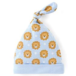 Babyhug 100% Cotton Knit Lion Face Print Caps Pack of 2 Yellow & Blue - Diameter 10 cm