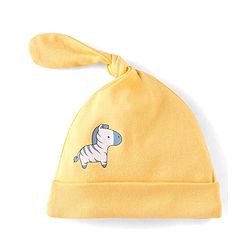 Babyhug 100% Cotton Knit Lion Face Print Caps Pack of 2 Yellow & Blue - Diameter 10 cm