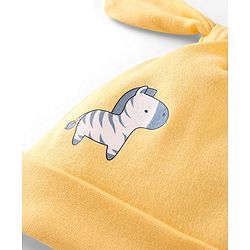 Babyhug 100% Cotton Knit Lion Face Print Caps Pack of 2 Yellow & Blue - Diameter 10 cm