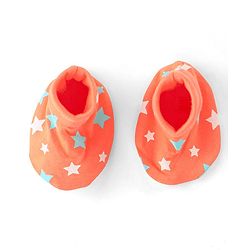 Babyhug 100% Cotton Knit Star Printed Cap Mittens & Booties Set- Orange