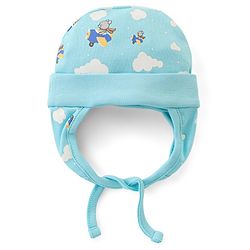 Babyhug 100% Cotton Tie Knot Bear Print Cap - Blue