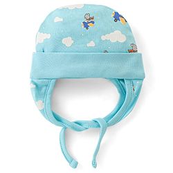 Babyhug 100% Cotton Tie Knot Bear Print Cap - Blue
