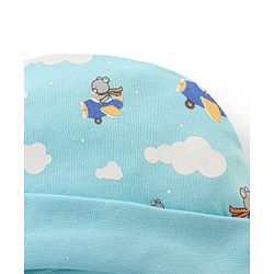 Babyhug 100% Cotton Tie Knot Bear Print Cap - Blue