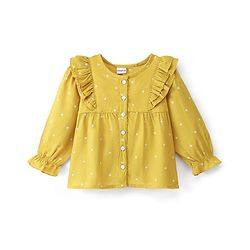 Babyhug Rayon Woven Full Sleeves Top with Polka Dots Print - Yellow