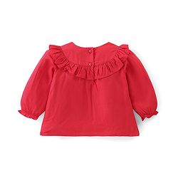 Babyhug Slub Rayon Full Sleeves Top With Floral Embroidery & Frill Detailing - Red