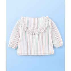 Babyhug 100% Cotton Lurex Woven Balloon Sleeves Striped Top with Frill Detailing - White