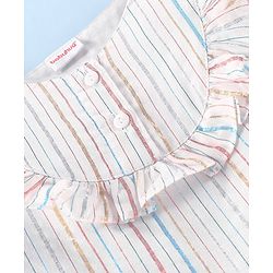 Babyhug 100% Cotton Lurex Woven Balloon Sleeves Striped Top with Frill Detailing - White