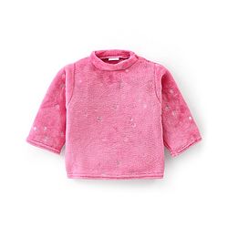 Babyhug Velour Knit Full Sleeves Foil Star Printed Winter Night Suit - Pink