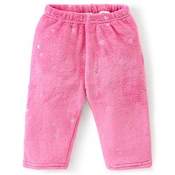 Babyhug Velour Knit Full Sleeves Foil Star Printed Winter Night Suit - Pink