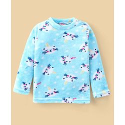 Babyhug Velour Knit Full Sleeves Winter Night Suit Kitty Print - Blue