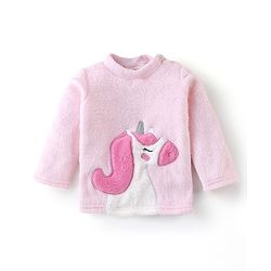 Babyhug Velour Knit Full Sleeves Winter Wear Night Suit with Unicorn  Applique - Pink