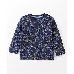 Babyhug Cotton Knit Full Sleeves Night Suit Dino Print - Navy Blue
