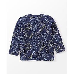 Babyhug Cotton Knit Full Sleeves Night Suit Dino Print - Navy Blue