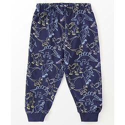 Babyhug Cotton Knit Full Sleeves Night Suit Dino Print - Navy Blue