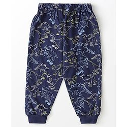 Babyhug Cotton Knit Full Sleeves Night Suit Dino Print - Navy Blue