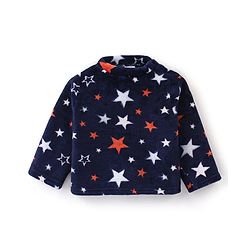 Babyhug Velour Knit Full Sleeves Night Suit Stars Print - Navy Blue