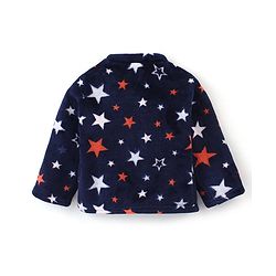 Babyhug Velour Knit Full Sleeves Night Suit Stars Print - Navy Blue