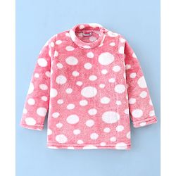 Babyhug Velour Knit Full Sleeves Winter Night Suit Circles Print - Pink