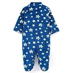 Babyhug Velour Full Sleeves Winter Wear Sleep Suit Star Print - Navy Blue