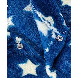 Babyhug Velour Full Sleeves Winter Wear Sleep Suit Star Print - Navy Blue