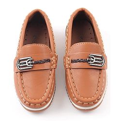 Cute Walk by Babyhug Slip On Solid Formal & Partywear Shoes with Chain Applique - Brown