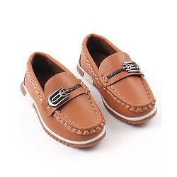Cute Walk by Babyhug Slip On Solid Formal & Partywear Shoes with Chain Applique - Brown