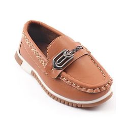 Cute Walk by Babyhug Slip On Solid Formal & Partywear Shoes with Chain Applique - Brown