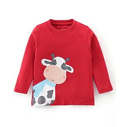 Babyhug Cotton Knit Full Sleeves Night Suit Cow Print - Red