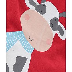 Babyhug Cotton Knit Full Sleeves Night Suit Cow Print - Red