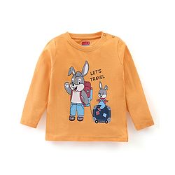 Babyhug Cotton Knit Full Sleeves Night Suit Bunny Print - Orange