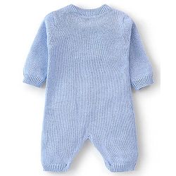 Babyhug Organic Cotton Full Sleeves Winter Wear Romper with Bow - Blue