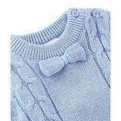 Babyhug Organic Cotton Full Sleeves Winter Wear Romper with Bow - Blue