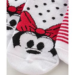Cute Walk Disney by Babyhug Anti Bacterial Ankle Length Non Terry Socks Mickey Design Pack of 3 - Red & White