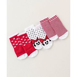 Cute Walk Disney by Babyhug Anti Bacterial Ankle Length Non Terry Socks Mickey Design Pack of 3 - Red & White