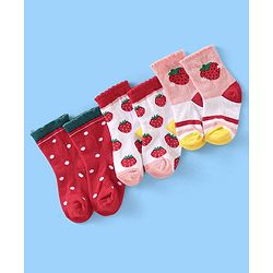 Cute Walk Disney by Babyhug Anti Bacterial Ankle Length Non Terry Socks Mickey Design Pack of 3 - Red & White
