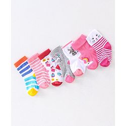 Cute Walk by Babyhug Anti Bacterial Ankle Length Non Terry Socks Unicorn Design Pack of 7 - Pink & White