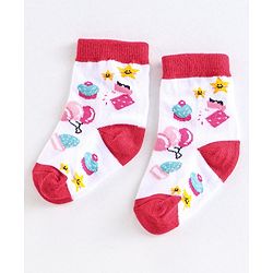 Cute Walk by Babyhug Anti Bacterial Ankle Length Non Terry Socks Unicorn Design Pack of 7 - Pink & White