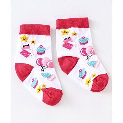 Cute Walk by Babyhug Anti Bacterial Ankle Length Non Terry Socks Unicorn Design Pack of 7 - Pink & White