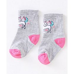 Cute Walk by Babyhug Anti Bacterial Ankle Length Non Terry Socks Unicorn Design Pack of 7 - Pink & White